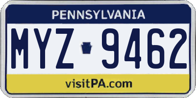 PA license plate MYZ9462