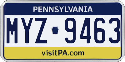 PA license plate MYZ9463