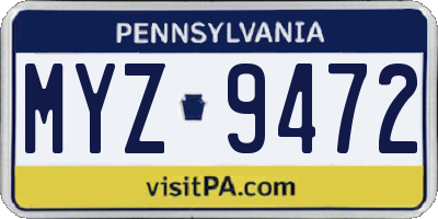 PA license plate MYZ9472