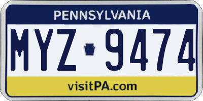 PA license plate MYZ9474