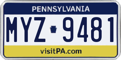 PA license plate MYZ9481