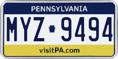 PA license plate MYZ9494