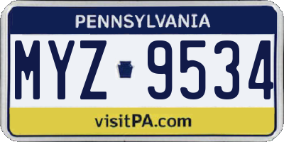 PA license plate MYZ9534
