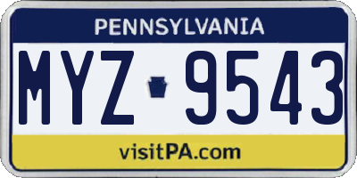PA license plate MYZ9543