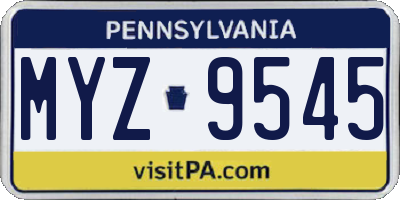 PA license plate MYZ9545