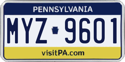 PA license plate MYZ9601