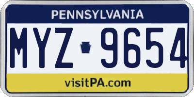 PA license plate MYZ9654