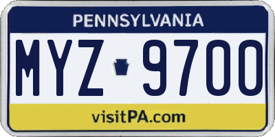PA license plate MYZ9700