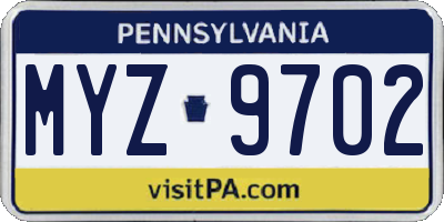 PA license plate MYZ9702