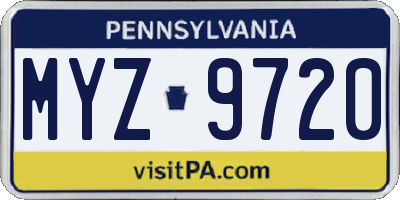 PA license plate MYZ9720
