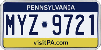 PA license plate MYZ9721