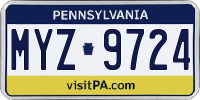 PA license plate MYZ9724