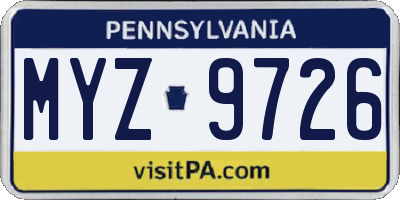 PA license plate MYZ9726