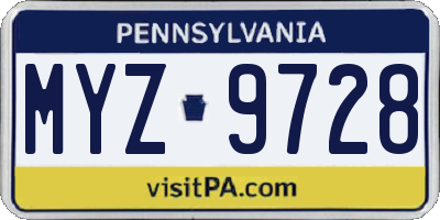 PA license plate MYZ9728