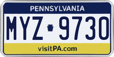 PA license plate MYZ9730