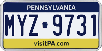 PA license plate MYZ9731