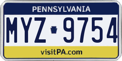 PA license plate MYZ9754