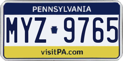 PA license plate MYZ9765
