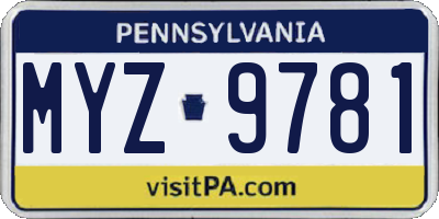 PA license plate MYZ9781