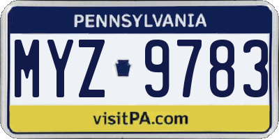 PA license plate MYZ9783