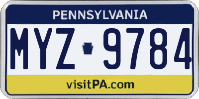 PA license plate MYZ9784