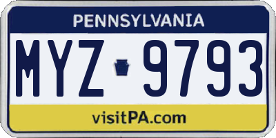 PA license plate MYZ9793