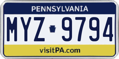 PA license plate MYZ9794