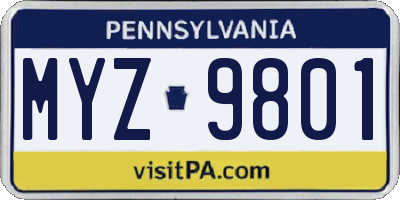 PA license plate MYZ9801