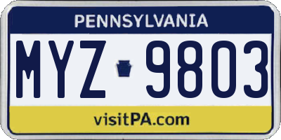 PA license plate MYZ9803
