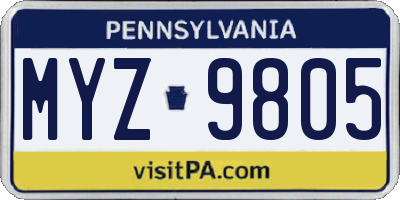 PA license plate MYZ9805