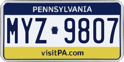 PA license plate MYZ9807