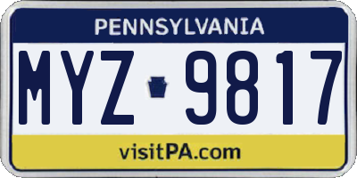 PA license plate MYZ9817