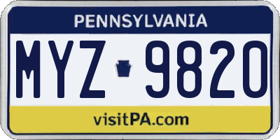 PA license plate MYZ9820
