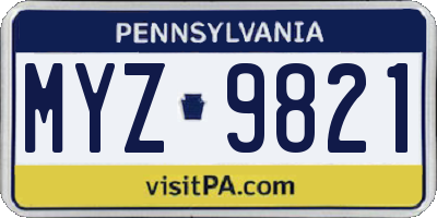 PA license plate MYZ9821