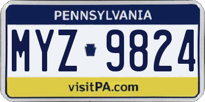 PA license plate MYZ9824