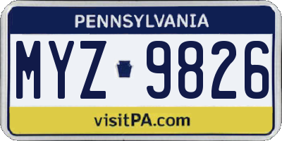 PA license plate MYZ9826