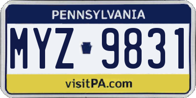 PA license plate MYZ9831