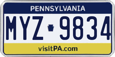 PA license plate MYZ9834