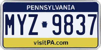 PA license plate MYZ9837