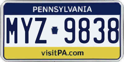 PA license plate MYZ9838
