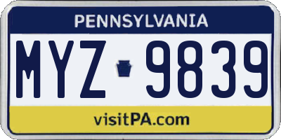 PA license plate MYZ9839