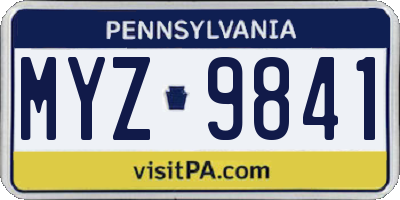PA license plate MYZ9841