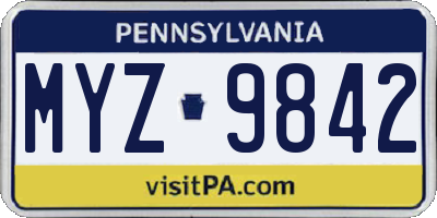 PA license plate MYZ9842