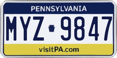 PA license plate MYZ9847