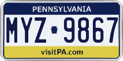 PA license plate MYZ9867