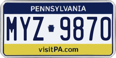 PA license plate MYZ9870