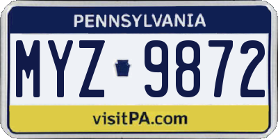 PA license plate MYZ9872
