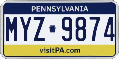 PA license plate MYZ9874
