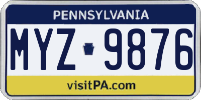 PA license plate MYZ9876