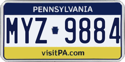 PA license plate MYZ9884
